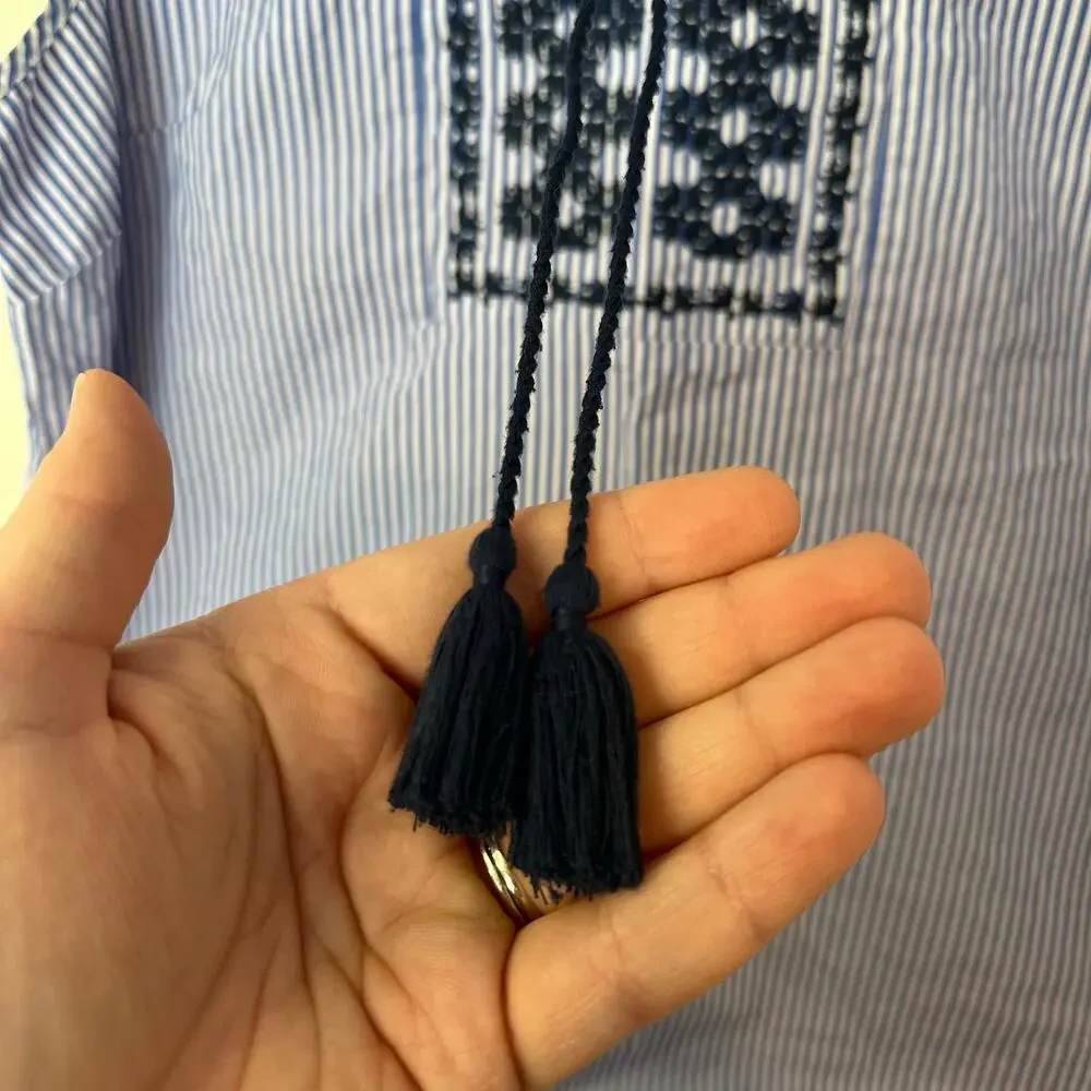 J. Crew Embroidered Striped Poplin Sleeveless Top Size 12‎ Tassels Preppy Summer